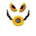 DHALI HOUSE Sunflower Clay Jewelry Set | Handmade Necklace with Wooden Beads and Matching Earrings | Traditional Indian Artificial Jewelry for Women and Girls (Yellow and Brown)
