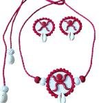 DHALI HOUSE Swastik Design Clay Jewelry Set | Handmade Cotton Thread Necklace with Matching Earrings | Traditional Indian Artificial Jewelry for Women and Girls (Red)