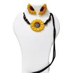 DHALI HOUSE Sunflower Clay Jewelry Set | Handmade Necklace with Wooden Beads and Matching Earrings | Traditional Indian Artificial Jewelry for Women and Girls (Yellow and Brown)