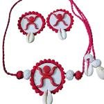 DHALI HOUSE Swastik Design Clay Jewelry Set | Handmade Cotton Thread Necklace with Matching Earrings | Traditional Indian Artificial Jewelry for Women and Girls (Red)