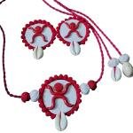 DHALI HOUSE Swastik Design Clay Jewelry Set | Handmade Cotton Thread Necklace with Matching Earrings | Traditional Indian Artificial Jewelry for Women and Girls (Red)