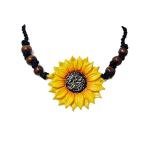 DHALI HOUSE Sunflower Clay Jewelry Set | Handmade Necklace with Wooden Beads and Matching Earrings | Traditional Indian Artificial Jewelry for Women and Girls (Yellow and Brown)