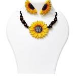 DHALI HOUSE Sunflower Clay Jewelry Set | Handmade Necklace with Wooden Beads and Matching Earrings | Traditional Indian Artificial Jewelry for Women and Girls (Yellow and Brown)