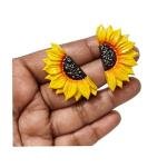 DHALI HOUSE Sunflower Clay Jewelry Set | Handmade Necklace with Wooden Beads and Matching Earrings | Traditional Indian Artificial Jewelry for Women and Girls (Yellow and Brown)